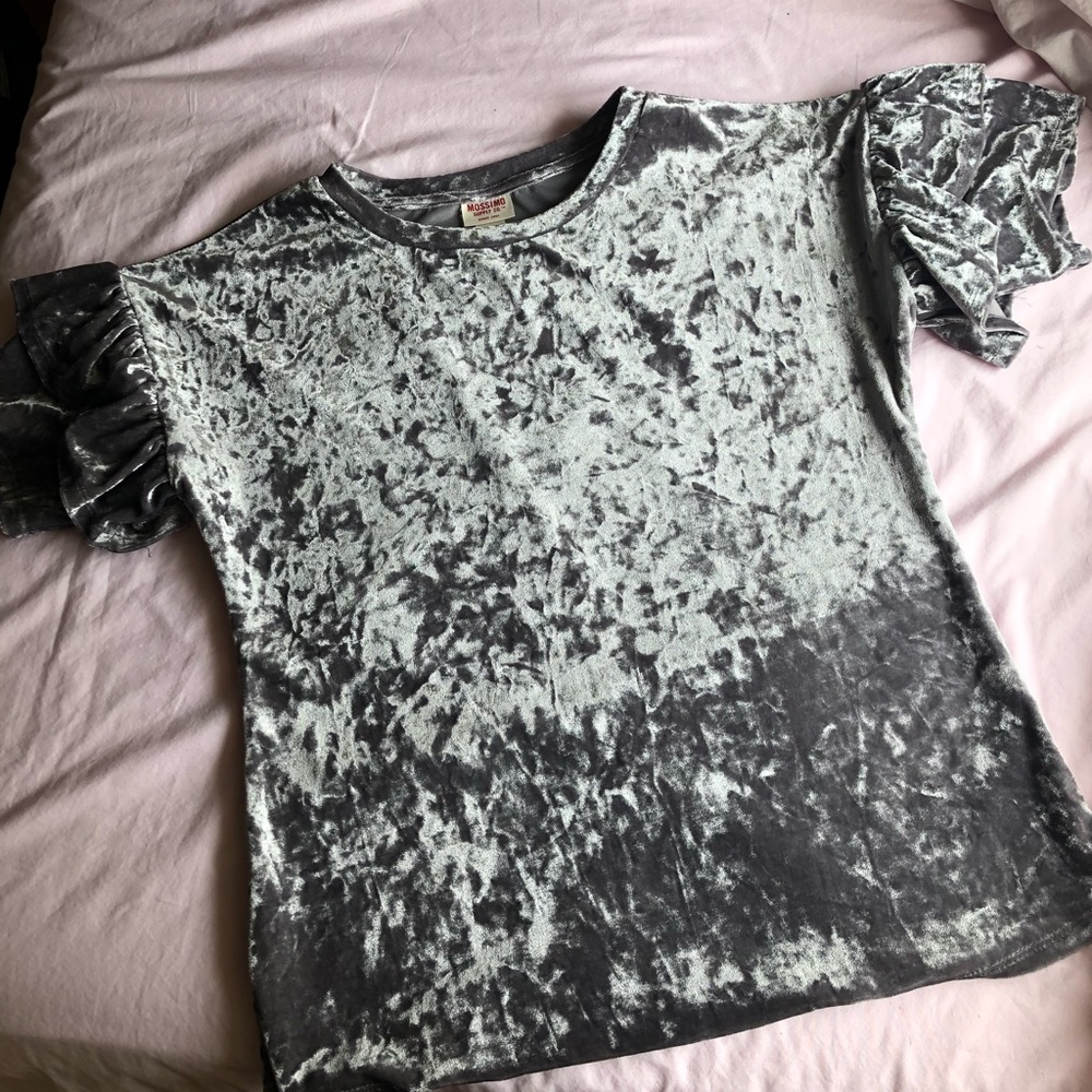 Grey crushed velvet top